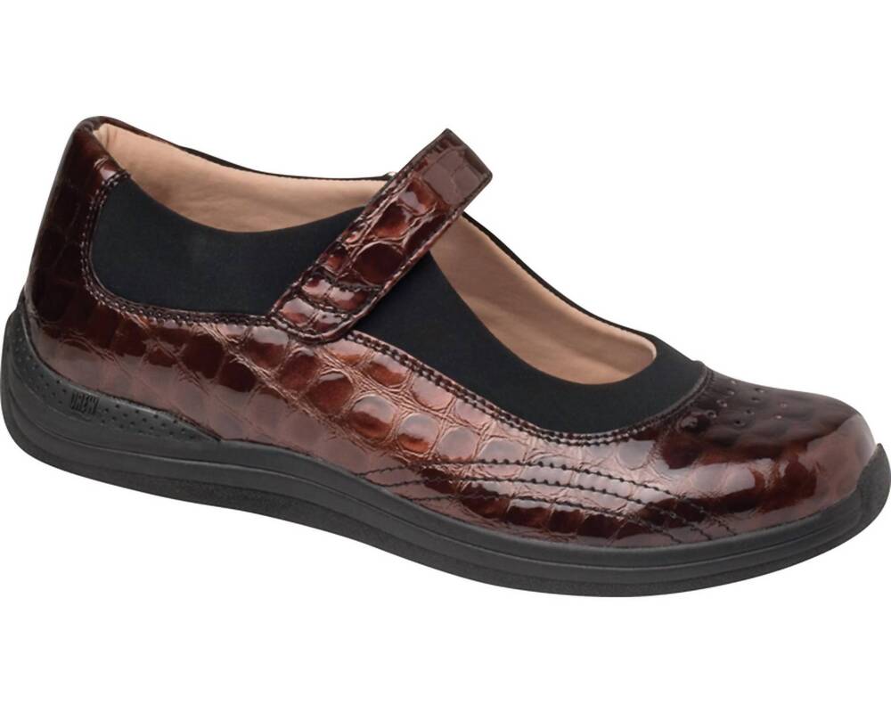 NEW DREW women's rose shoe in brown croc patent leather